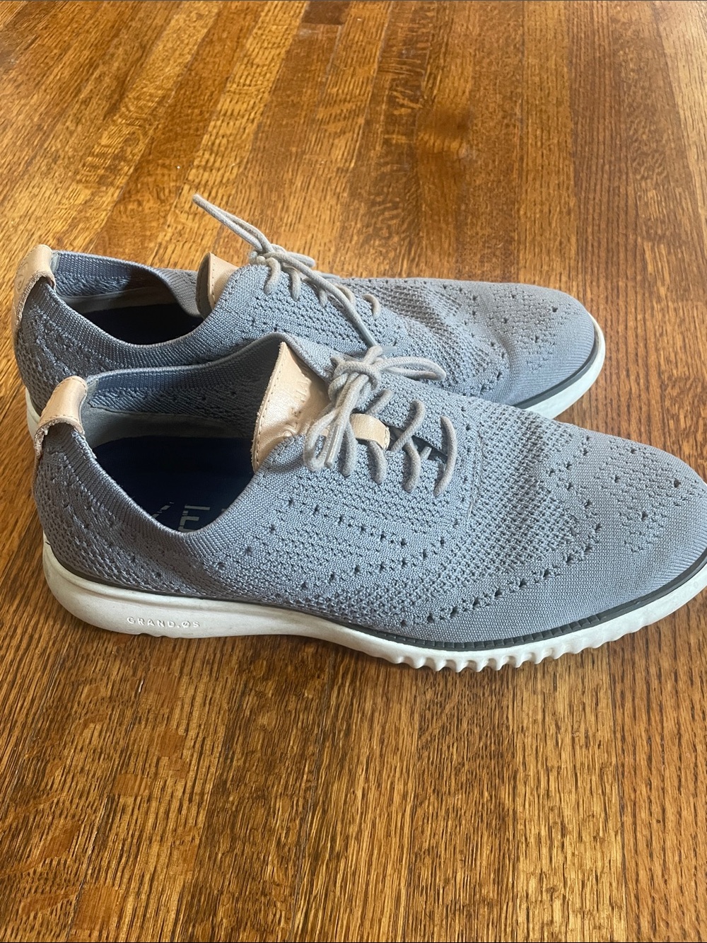 Cole Haan Gray Knit Lace-Up Sneakers with Tan Accents